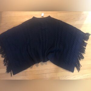 Navy blue fringe Cable Knit Poncho - Talbots M/L